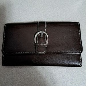 Brown Faux Leather Envelope Trifold Snap Button Wallet